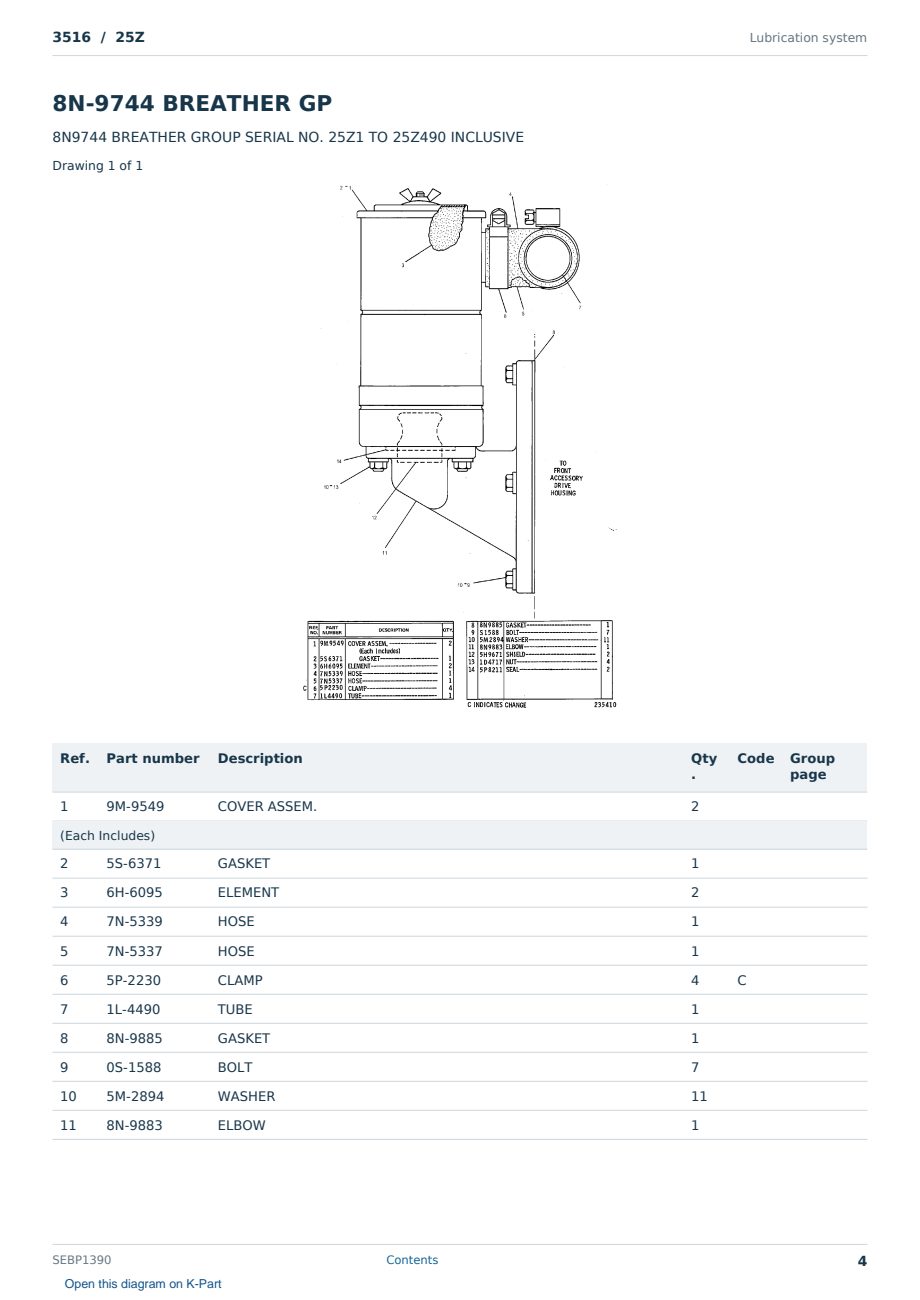 Caterpillar 3516 S/N 25Z Partsbook SEBP1390 (English) - sample page 4 of 10 Caterpillar 3516 S/N 25Z Partsbook SEBP1390 (English) - sample page 4 of 10