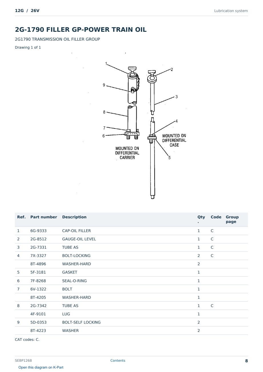 Caterpillar 12G S/N 26V Partsbook SEBP1268 (English) - sample page 8 of 10 Caterpillar 12G S/N 26V Partsbook SEBP1268 (English) - sample page 8 of 10