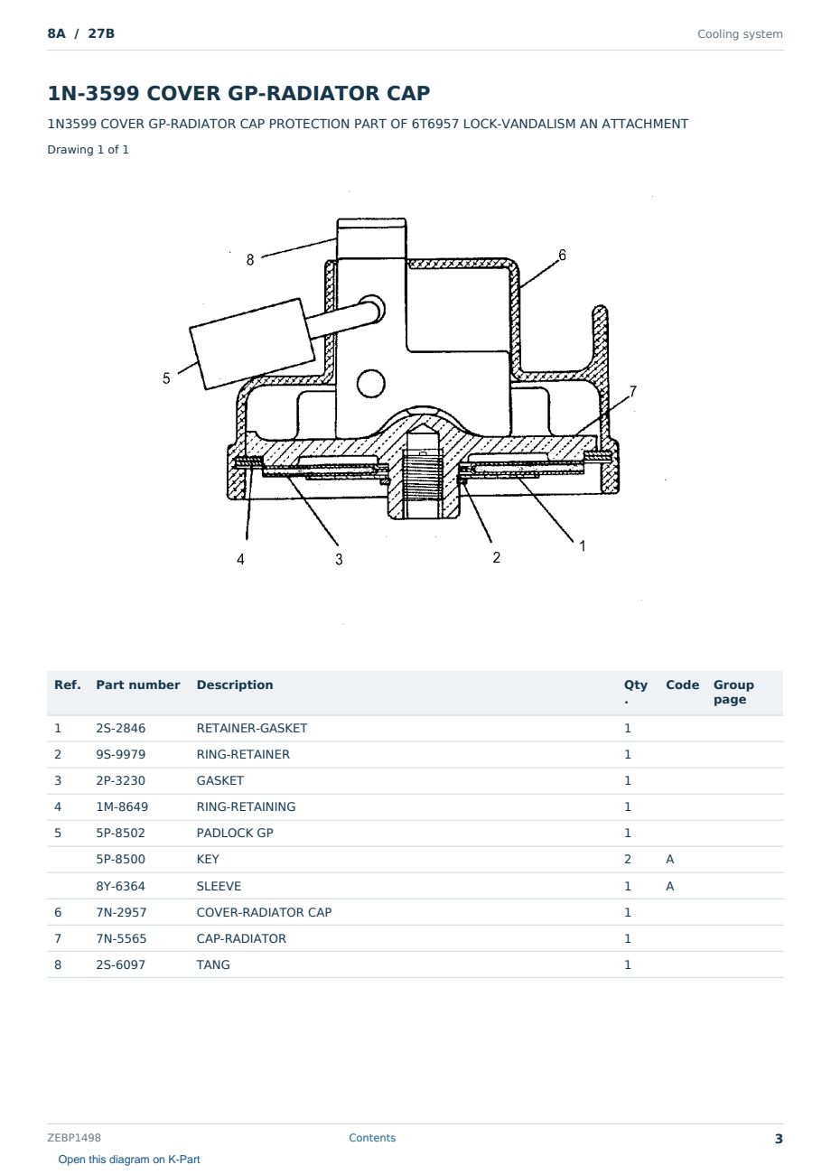 Caterpillar 8A S/N 27B Partsbook ZEBP1498 (English) - sample page 3 of 10 Caterpillar 8A S/N 27B Partsbook ZEBP1498 (English) - sample page 3 of 10
