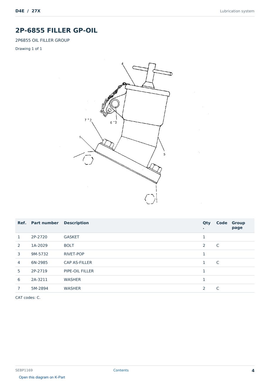 Caterpillar D4E S/N 27X Partsbook SEBP1169 (English) - sample page 4 of 10 Caterpillar D4E S/N 27X Partsbook SEBP1169 (English) - sample page 4 of 10
