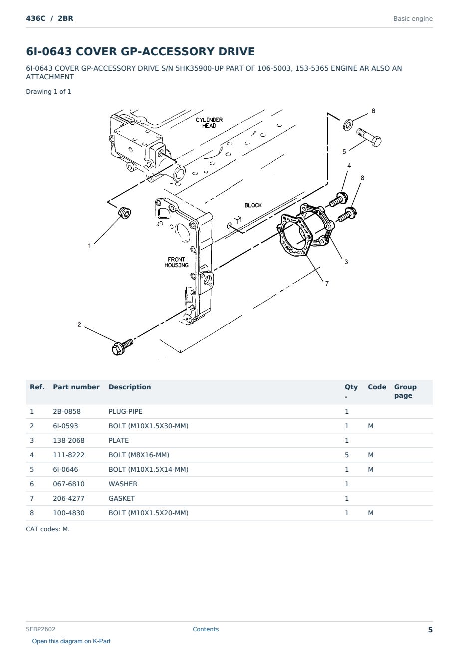 Caterpillar 436C S/N 2BR Partsbook SEBP2602 (English) - sample page 5 of 10 Caterpillar 436C S/N 2BR Partsbook SEBP2602 (English) - sample page 5 of 10