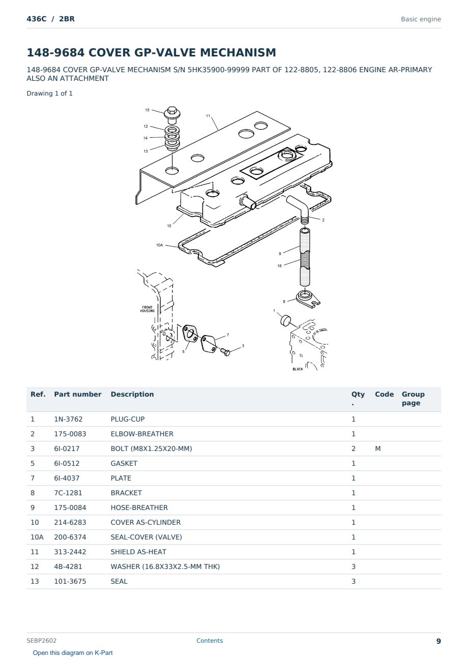 Caterpillar 436C S/N 2BR Partsbook SEBP2602 (English) - sample page 9 of 10 Caterpillar 436C S/N 2BR Partsbook SEBP2602 (English) - sample page 9 of 10