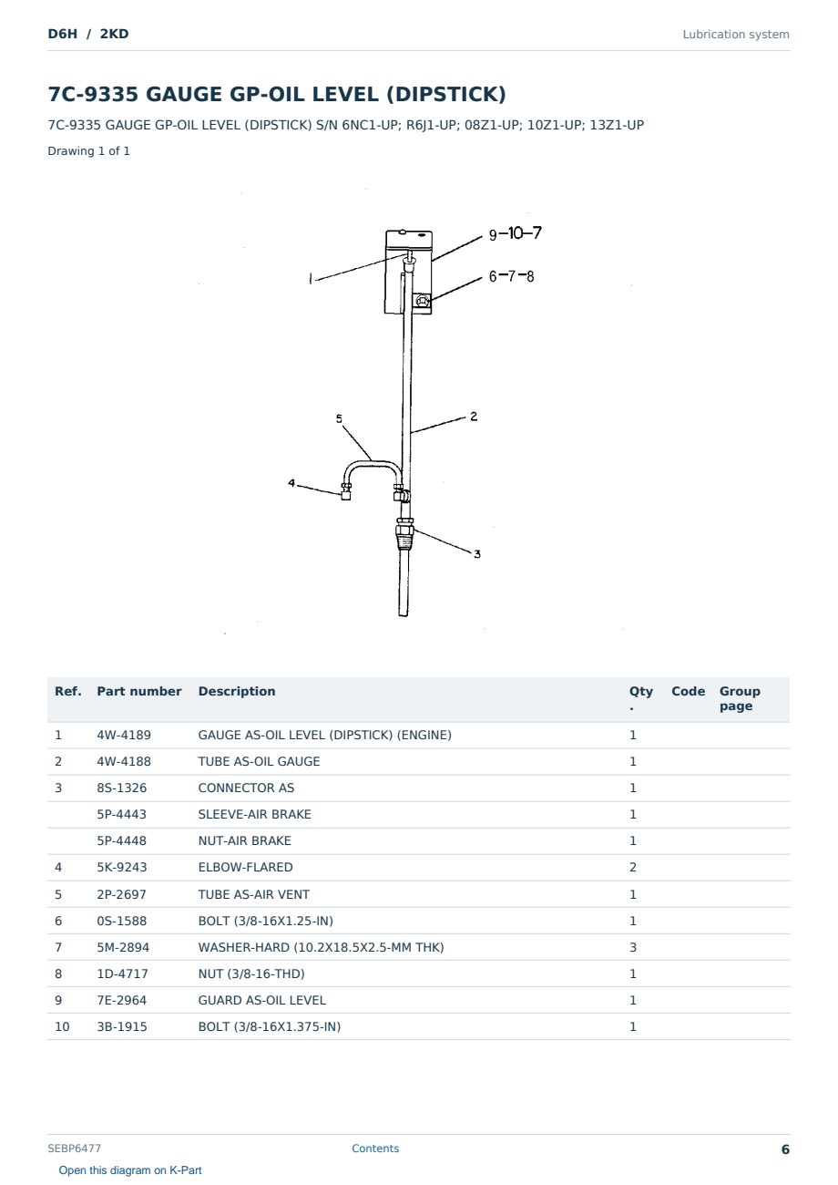 Caterpillar D6H S/N 2KD Partsbook SEBP6477 (English) - sample page 6 of 10 Caterpillar D6H S/N 2KD Partsbook SEBP6477 (English) - sample page 6 of 10