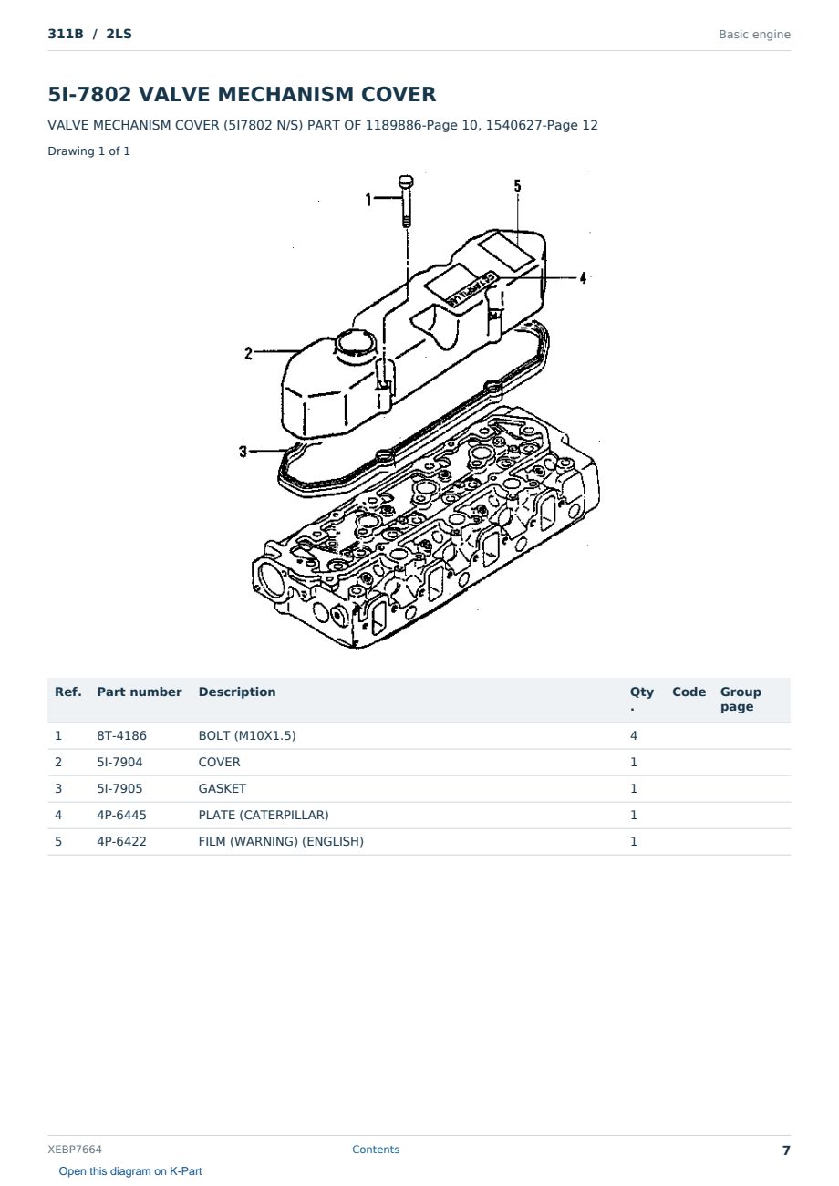 Caterpillar 311B S/N 2LS Partsbook XEBP7664 (English) - sample page 7 of 10 Caterpillar 311B S/N 2LS Partsbook XEBP7664 (English) - sample page 7 of 10
