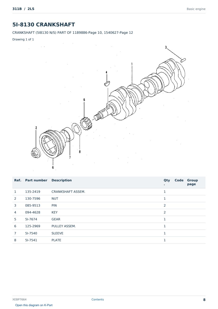 Caterpillar 311B S/N 2LS Partsbook XEBP7664 (English) - sample page 8 of 10 Caterpillar 311B S/N 2LS Partsbook XEBP7664 (English) - sample page 8 of 10