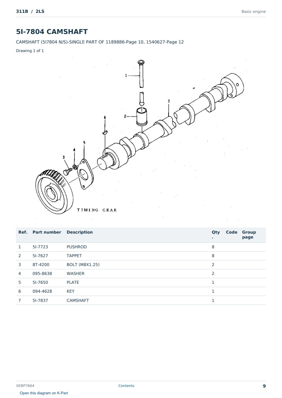 Caterpillar 311B S/N 2LS Partsbook XEBP7664 (English) - sample page 9 of 10 Caterpillar 311B S/N 2LS Partsbook XEBP7664 (English) - sample page 9 of 10