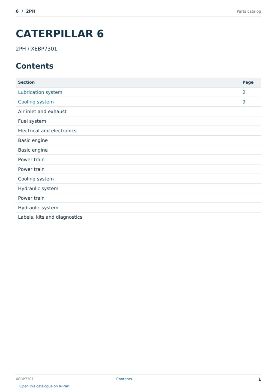 Caterpillar 6 S/N 2PH Partsbook XEBP7301 (English) - sample page 1 of 10 Caterpillar 6 S/N 2PH Partsbook XEBP7301 (English) - sample page 1 of 10