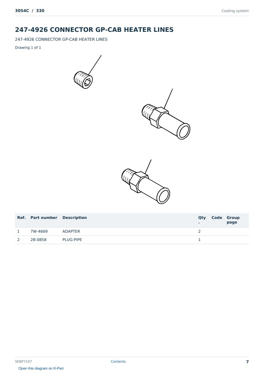 Caterpillar 3054C S/N 330 Partsbook SEBP7107 (English) - sample page 7 of 10 Caterpillar 3054C S/N 330 Partsbook SEBP7107 (English) - sample page 7 of 10