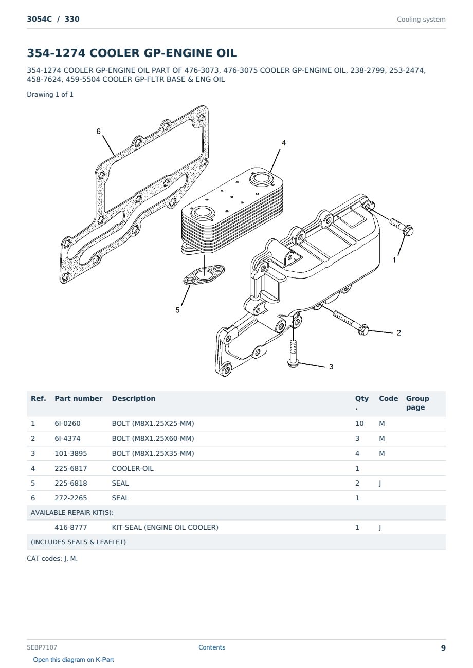 Caterpillar 3054C S/N 330 Partsbook SEBP7107 (English) - sample page 9 of 10 Caterpillar 3054C S/N 330 Partsbook SEBP7107 (English) - sample page 9 of 10