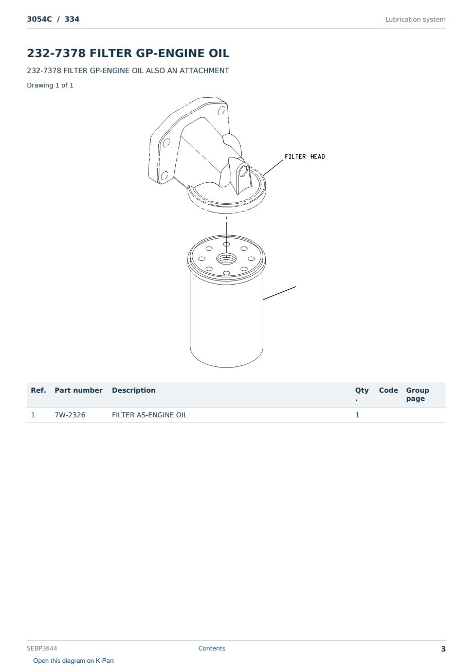 Caterpillar 3054C S/N 334 Partsbook SEBP3644 (English) - sample page 3 of 10 Caterpillar 3054C S/N 334 Partsbook SEBP3644 (English) - sample page 3 of 10