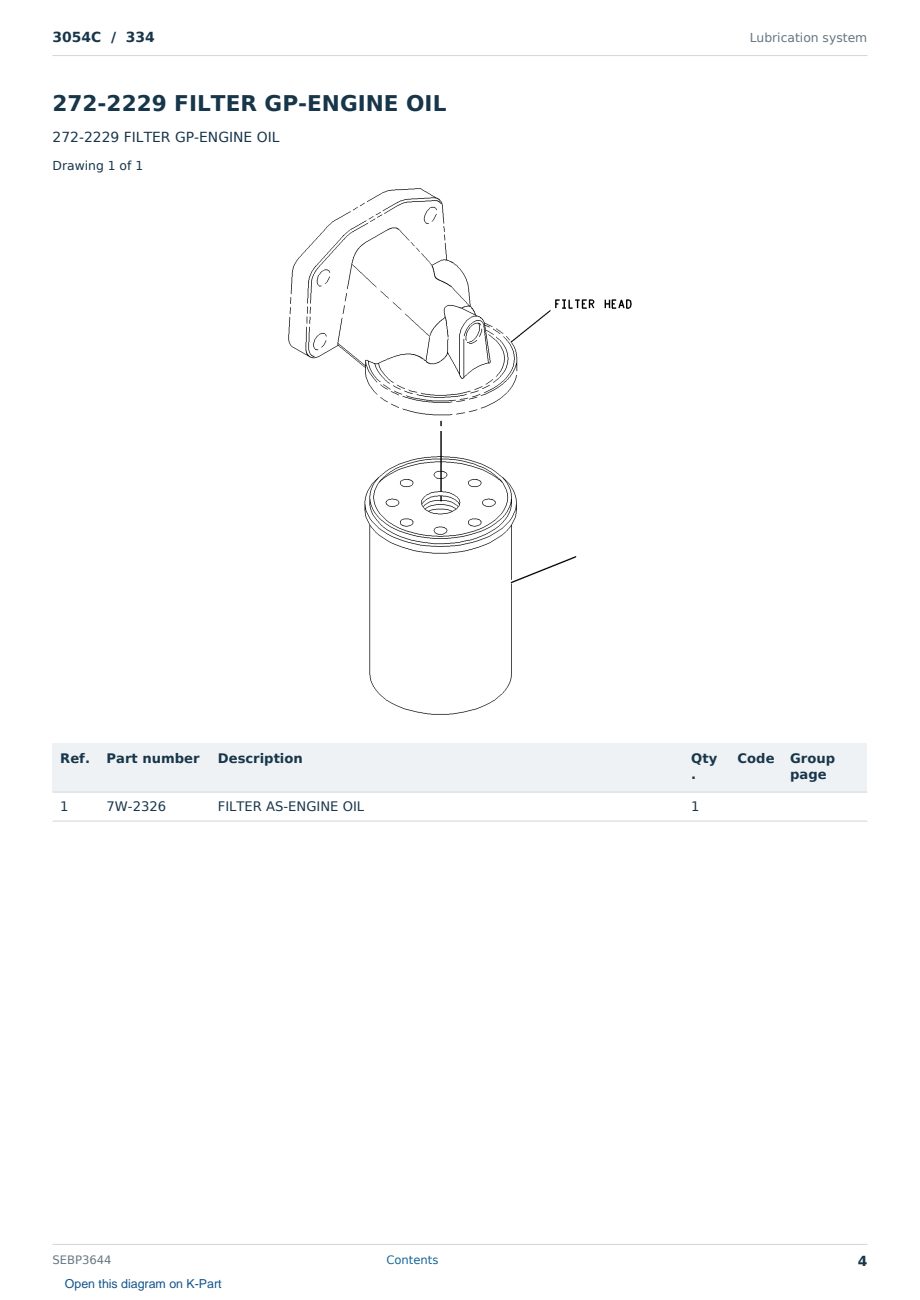 Caterpillar 3054C S/N 334 Partsbook SEBP3644 (English) - sample page 4 of 10 Caterpillar 3054C S/N 334 Partsbook SEBP3644 (English) - sample page 4 of 10