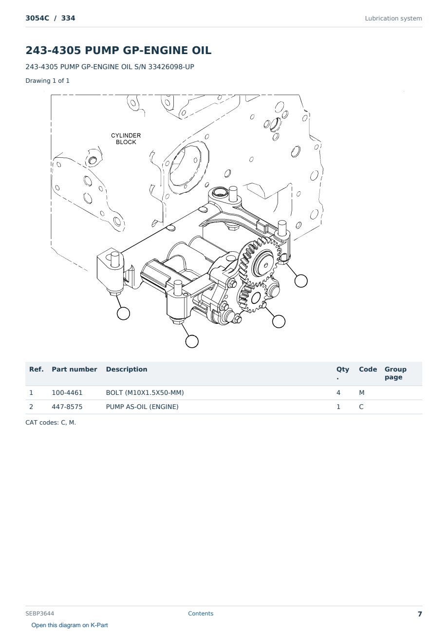 Caterpillar 3054C S/N 334 Partsbook SEBP3644 (English) - sample page 7 of 10 Caterpillar 3054C S/N 334 Partsbook SEBP3644 (English) - sample page 7 of 10