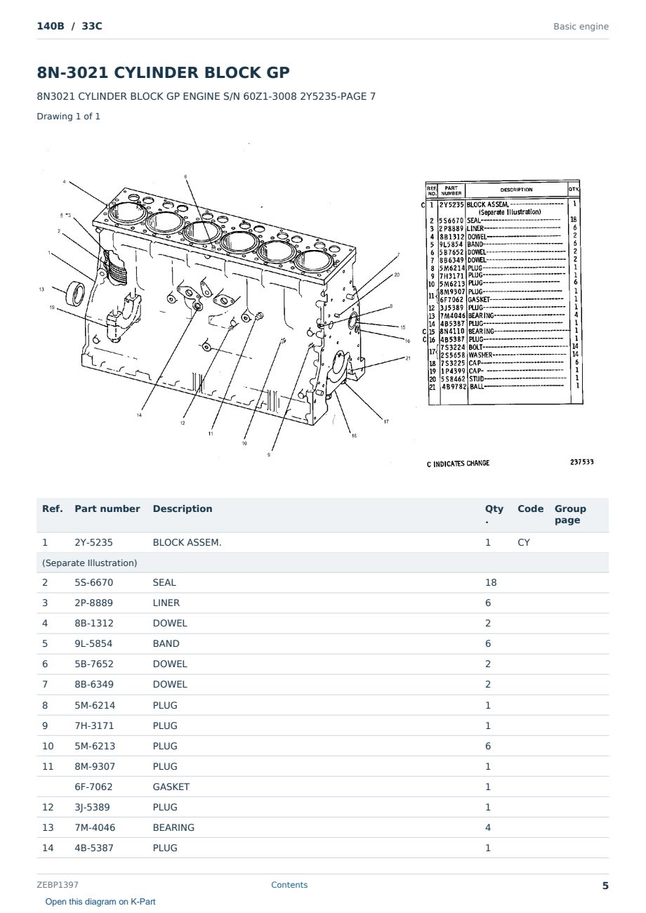 Caterpillar 140B S/N 33C Partsbook ZEBP1397 (English) - sample page 5 of 10 Caterpillar 140B S/N 33C Partsbook ZEBP1397 (English) - sample page 5 of 10