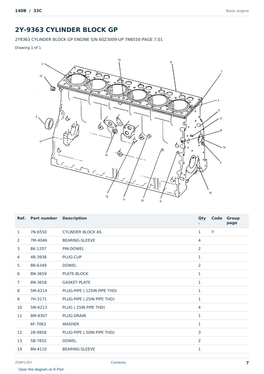 Caterpillar 140B S/N 33C Partsbook ZEBP1397 (English) - sample page 7 of 10 Caterpillar 140B S/N 33C Partsbook ZEBP1397 (English) - sample page 7 of 10