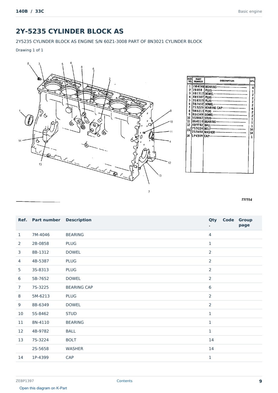 Caterpillar 140B S/N 33C Partsbook ZEBP1397 (English) - sample page 9 of 10 Caterpillar 140B S/N 33C Partsbook ZEBP1397 (English) - sample page 9 of 10