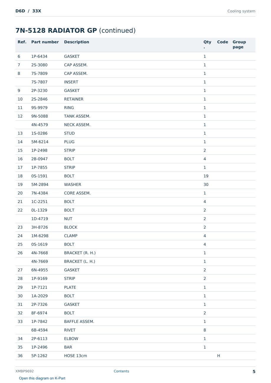 Caterpillar D6D S/N 33X Partsbook XMBP9692 (English) - sample page 5 of 10 Caterpillar D6D S/N 33X Partsbook XMBP9692 (English) - sample page 5 of 10