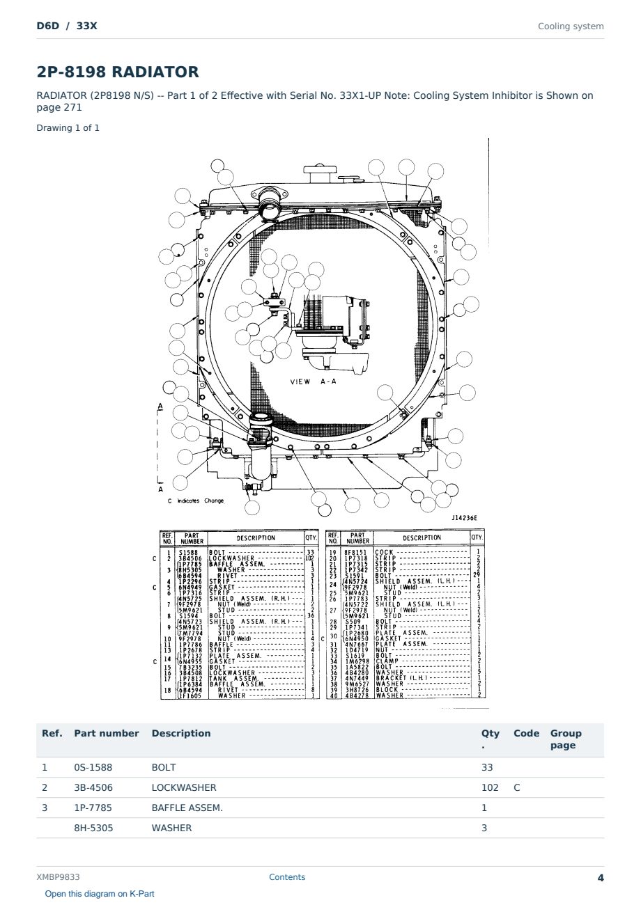 Caterpillar D6D S/N 33X Partsbook XMBP9833 (English) - sample page 4 of 10 Caterpillar D6D S/N 33X Partsbook XMBP9833 (English) - sample page 4 of 10
