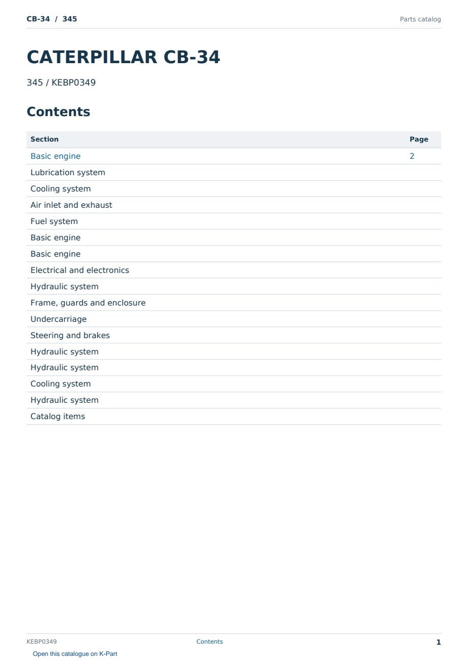 Caterpillar CB-34 S/N 345 Partsbook KEBP0349 (English) - sample page 1 of 10 Caterpillar CB-34 S/N 345 Partsbook KEBP0349 (English) - sample page 1 of 10