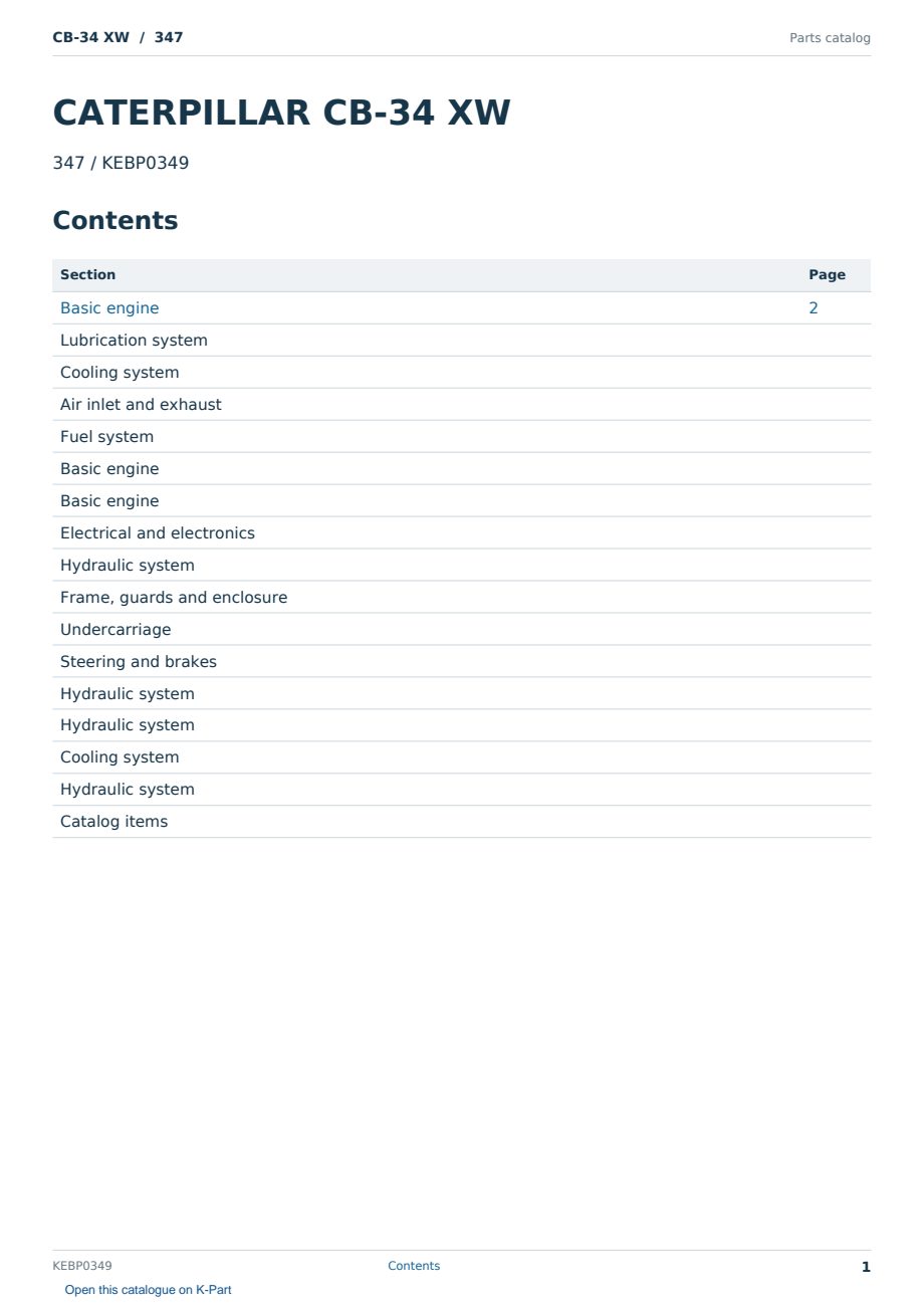 Caterpillar CB-34 XW S/N 347 Partsbook KEBP0349 (English) - sample page 1 of 10 Caterpillar CB-34 XW S/N 347 Partsbook KEBP0349 (English) - sample page 1 of 10