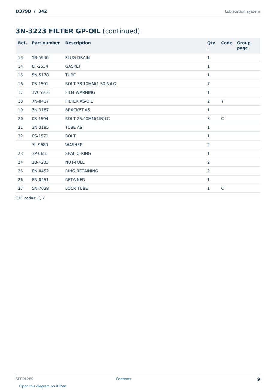 Caterpillar D379B S/N 34Z Partsbook SEBP1289 (English) - sample page 9 of 10 Caterpillar D379B S/N 34Z Partsbook SEBP1289 (English) - sample page 9 of 10