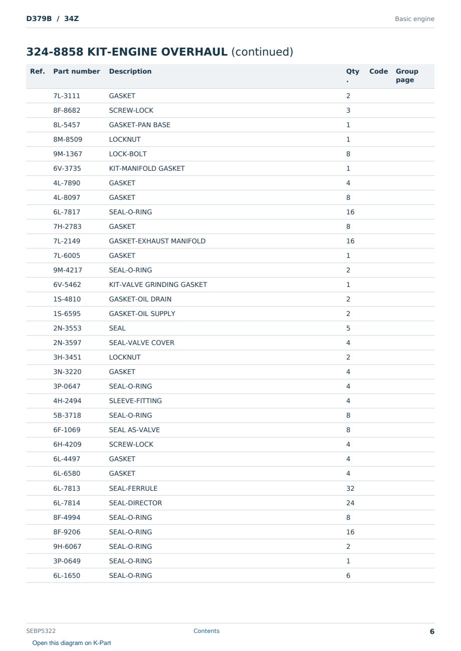 Caterpillar D379B S/N 34Z Partsbook SEBP5322 (English) - sample page 6 of 9 Caterpillar D379B S/N 34Z Partsbook SEBP5322 (English) - sample page 6 of 9