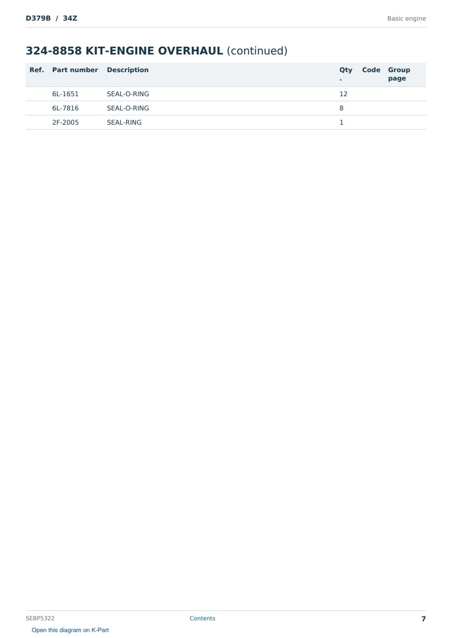 Caterpillar D379B S/N 34Z Partsbook SEBP5322 (English) - sample page 7 of 9 Caterpillar D379B S/N 34Z Partsbook SEBP5322 (English) - sample page 7 of 9