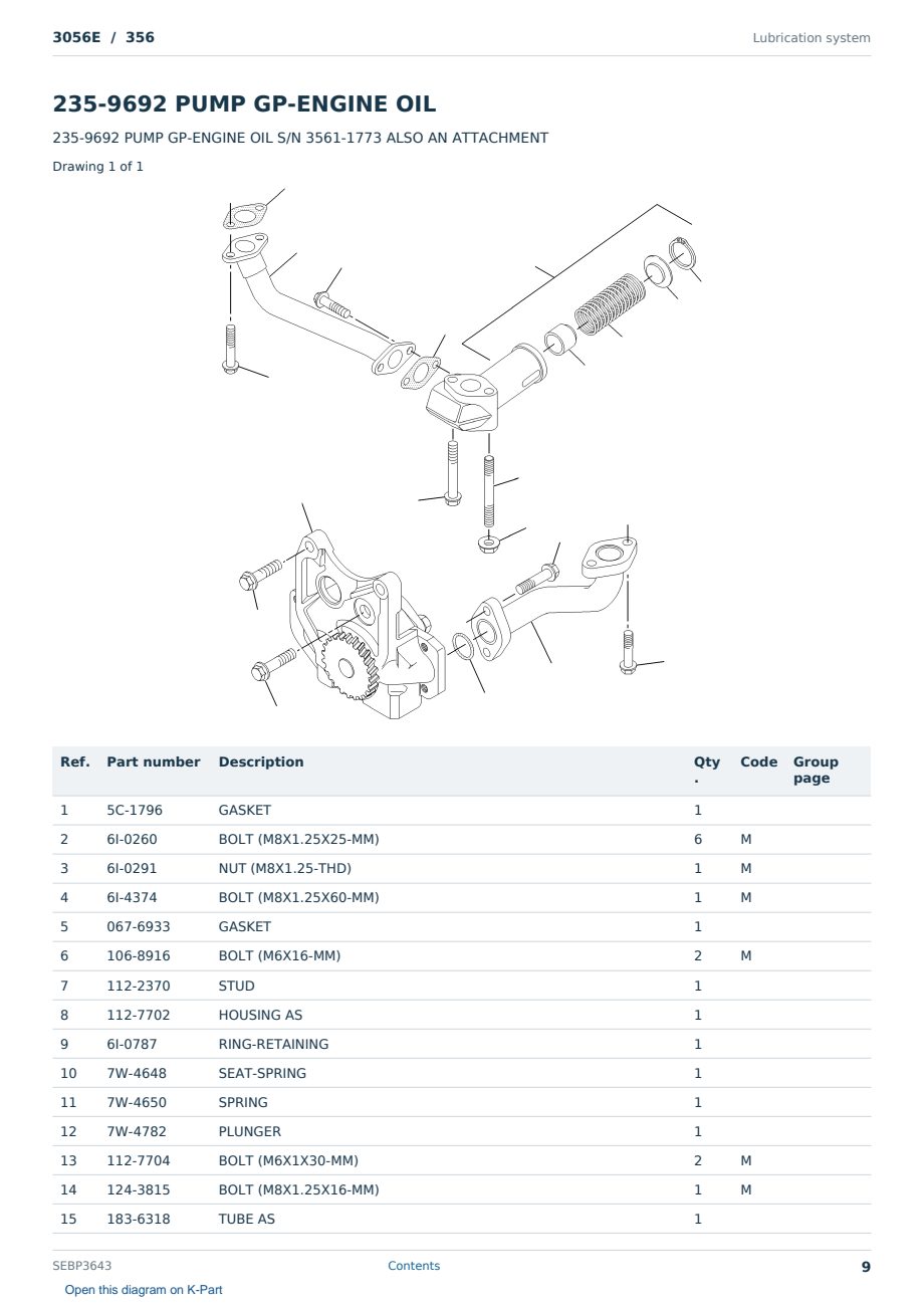 Caterpillar 3056E S/N 356 Partsbook SEBP3643 (English) - sample page 9 of 10 Caterpillar 3056E S/N 356 Partsbook SEBP3643 (English) - sample page 9 of 10