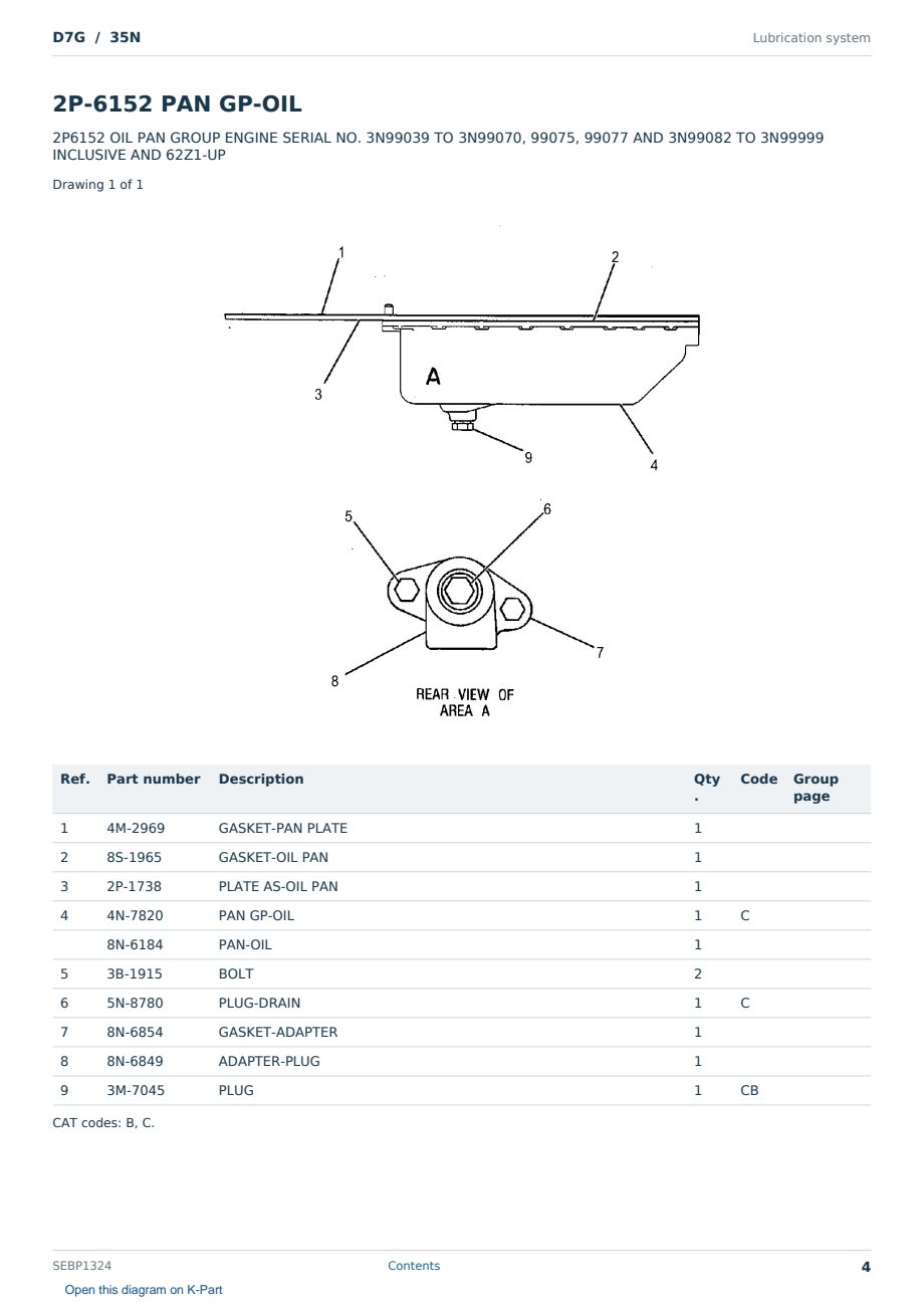 Caterpillar D7G S/N 35N Partsbook SEBP1324 (English) - sample page 4 of 10 Caterpillar D7G S/N 35N Partsbook SEBP1324 (English) - sample page 4 of 10