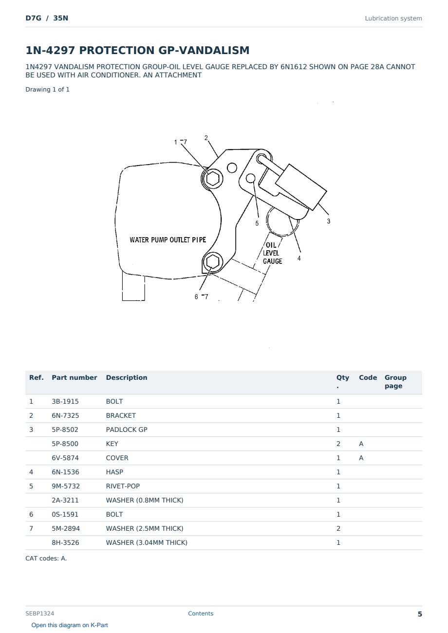 Caterpillar D7G S/N 35N Partsbook SEBP1324 (English) - sample page 5 of 10 Caterpillar D7G S/N 35N Partsbook SEBP1324 (English) - sample page 5 of 10
