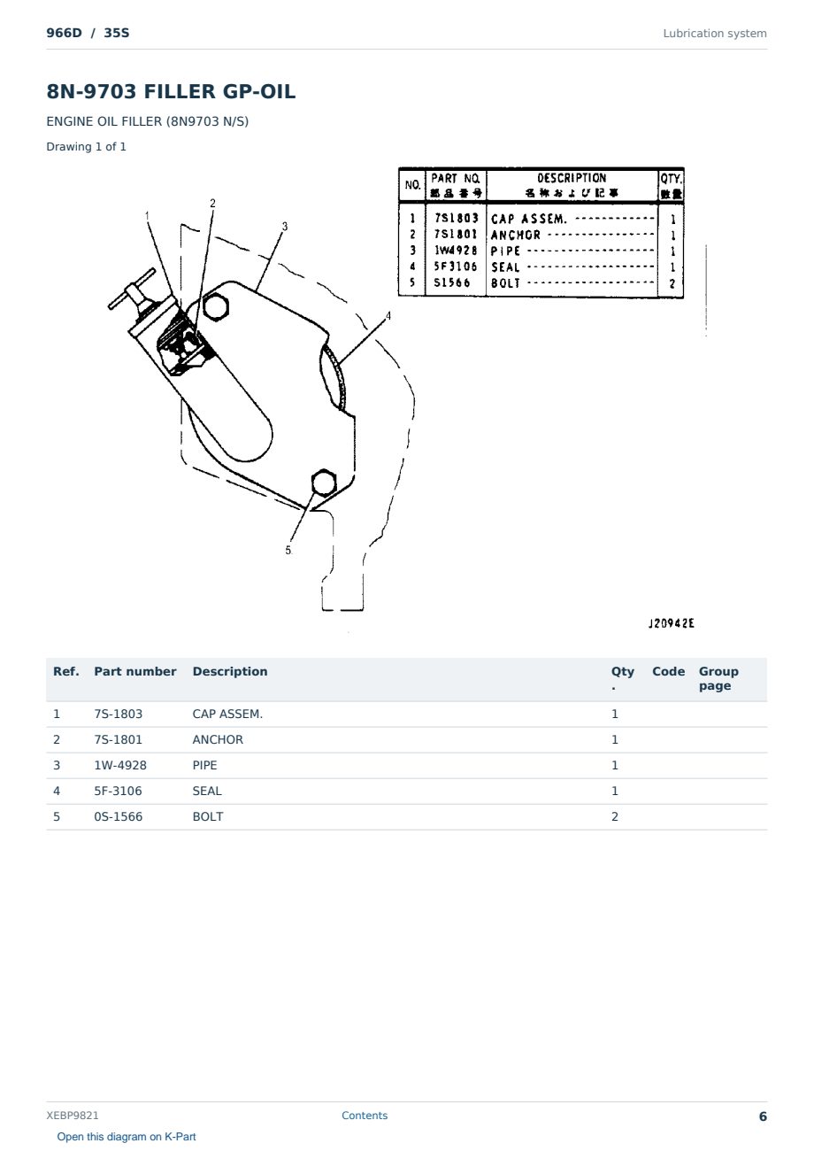 Caterpillar 966D S/N 35S Partsbook XEBP9821 (English) - sample page 6 of 10 Caterpillar 966D S/N 35S Partsbook XEBP9821 (English) - sample page 6 of 10