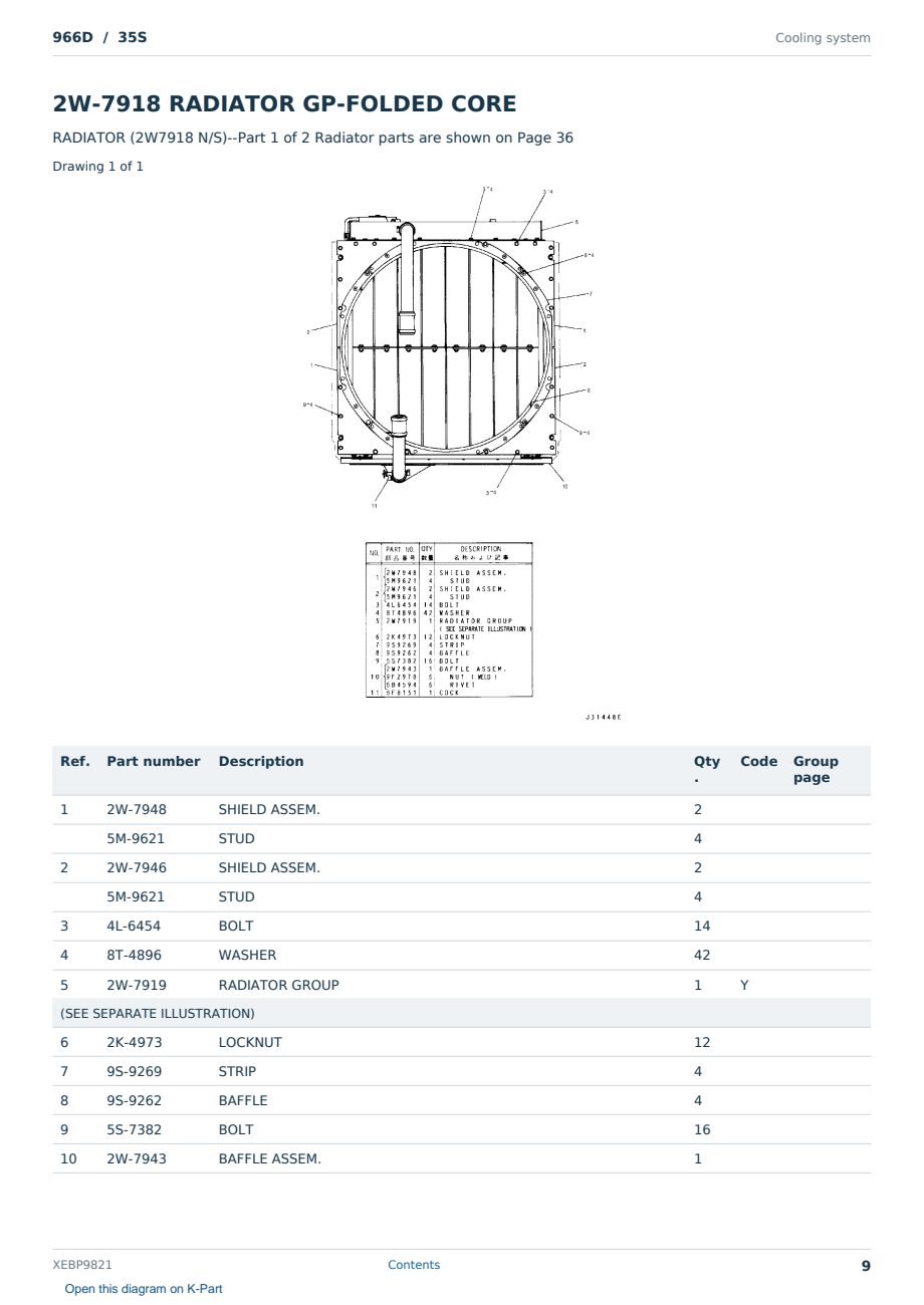 Caterpillar 966D S/N 35S Partsbook XEBP9821 (English) - sample page 9 of 10 Caterpillar 966D S/N 35S Partsbook XEBP9821 (English) - sample page 9 of 10