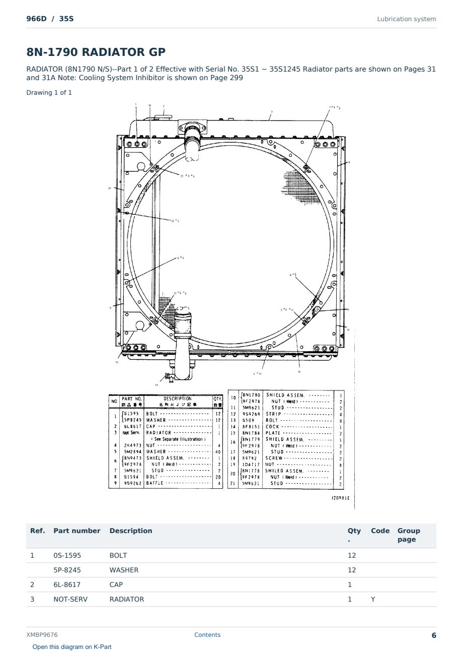 Caterpillar 966D S/N 35S Partsbook XMBP9676 (English) - sample page 6 of 10 Caterpillar 966D S/N 35S Partsbook XMBP9676 (English) - sample page 6 of 10