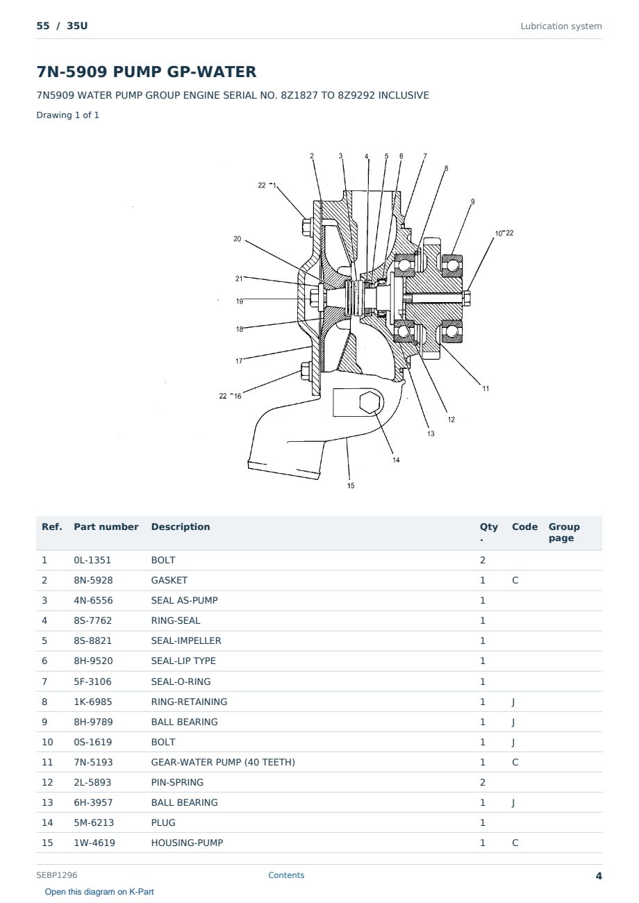 Caterpillar 55 S/N 35U Partsbook SEBP1296 (English) - sample page 4 of 10 Caterpillar 55 S/N 35U Partsbook SEBP1296 (English) - sample page 4 of 10