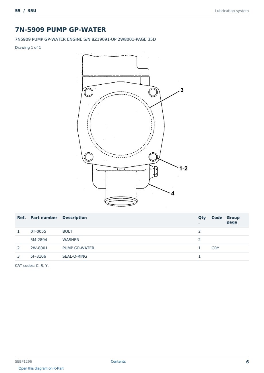 Caterpillar 55 S/N 35U Partsbook SEBP1296 (English) - sample page 6 of 10 Caterpillar 55 S/N 35U Partsbook SEBP1296 (English) - sample page 6 of 10