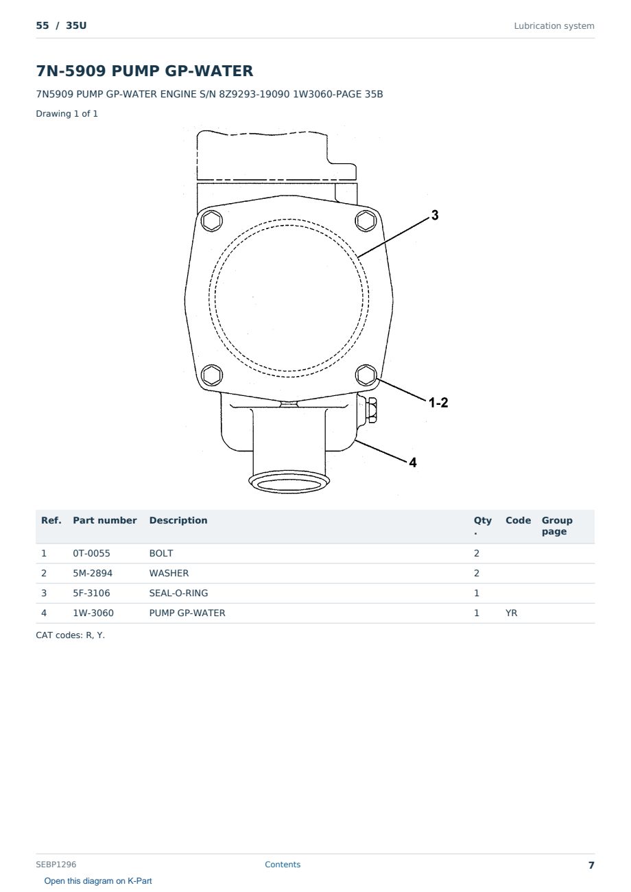 Caterpillar 55 S/N 35U Partsbook SEBP1296 (English) - sample page 7 of 10 Caterpillar 55 S/N 35U Partsbook SEBP1296 (English) - sample page 7 of 10