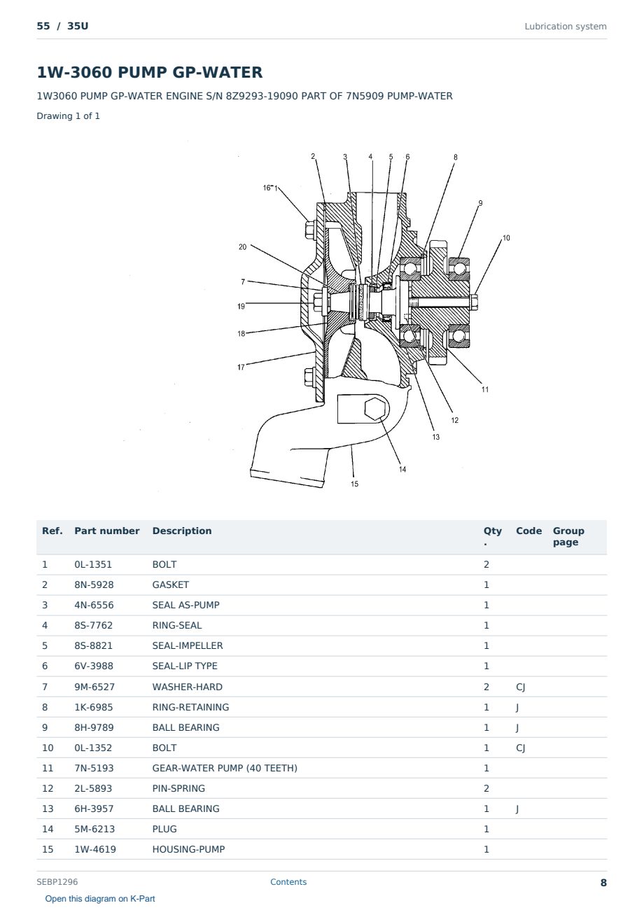 Caterpillar 55 S/N 35U Partsbook SEBP1296 (English) - sample page 8 of 10 Caterpillar 55 S/N 35U Partsbook SEBP1296 (English) - sample page 8 of 10