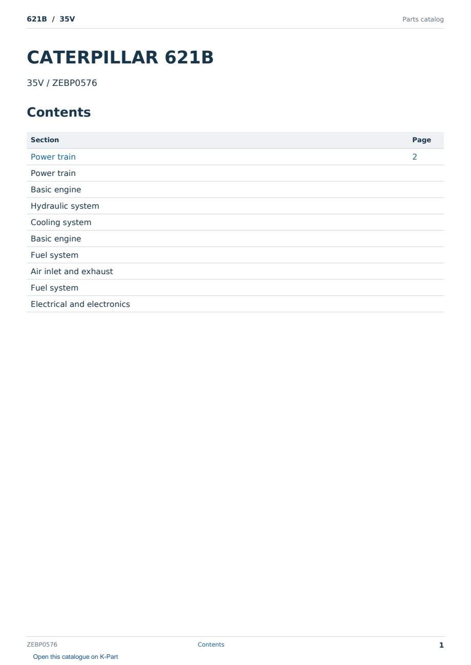 Caterpillar 621B S/N 35V Partsbook ZEBP0576 (English) - sample page 1 of 10 Caterpillar 621B S/N 35V Partsbook ZEBP0576 (English) - sample page 1 of 10