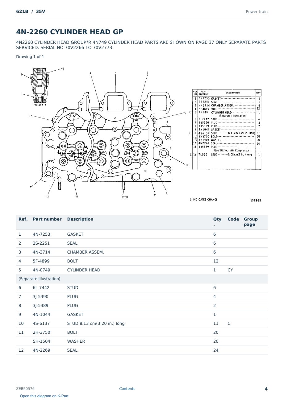 Caterpillar 621B S/N 35V Partsbook ZEBP0576 (English) - sample page 4 of 10 Caterpillar 621B S/N 35V Partsbook ZEBP0576 (English) - sample page 4 of 10