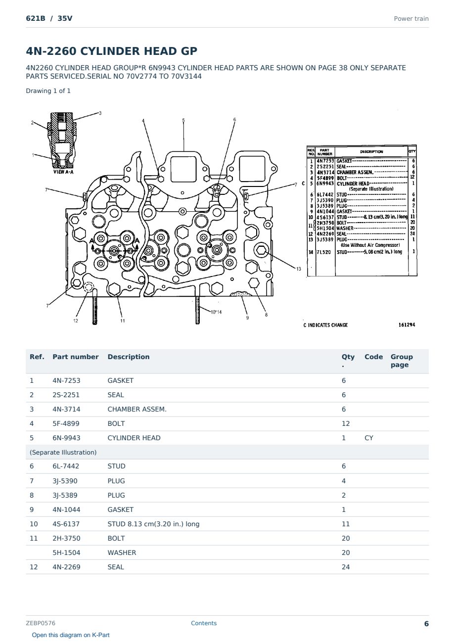 Caterpillar 621B S/N 35V Partsbook ZEBP0576 (English) - sample page 6 of 10 Caterpillar 621B S/N 35V Partsbook ZEBP0576 (English) - sample page 6 of 10