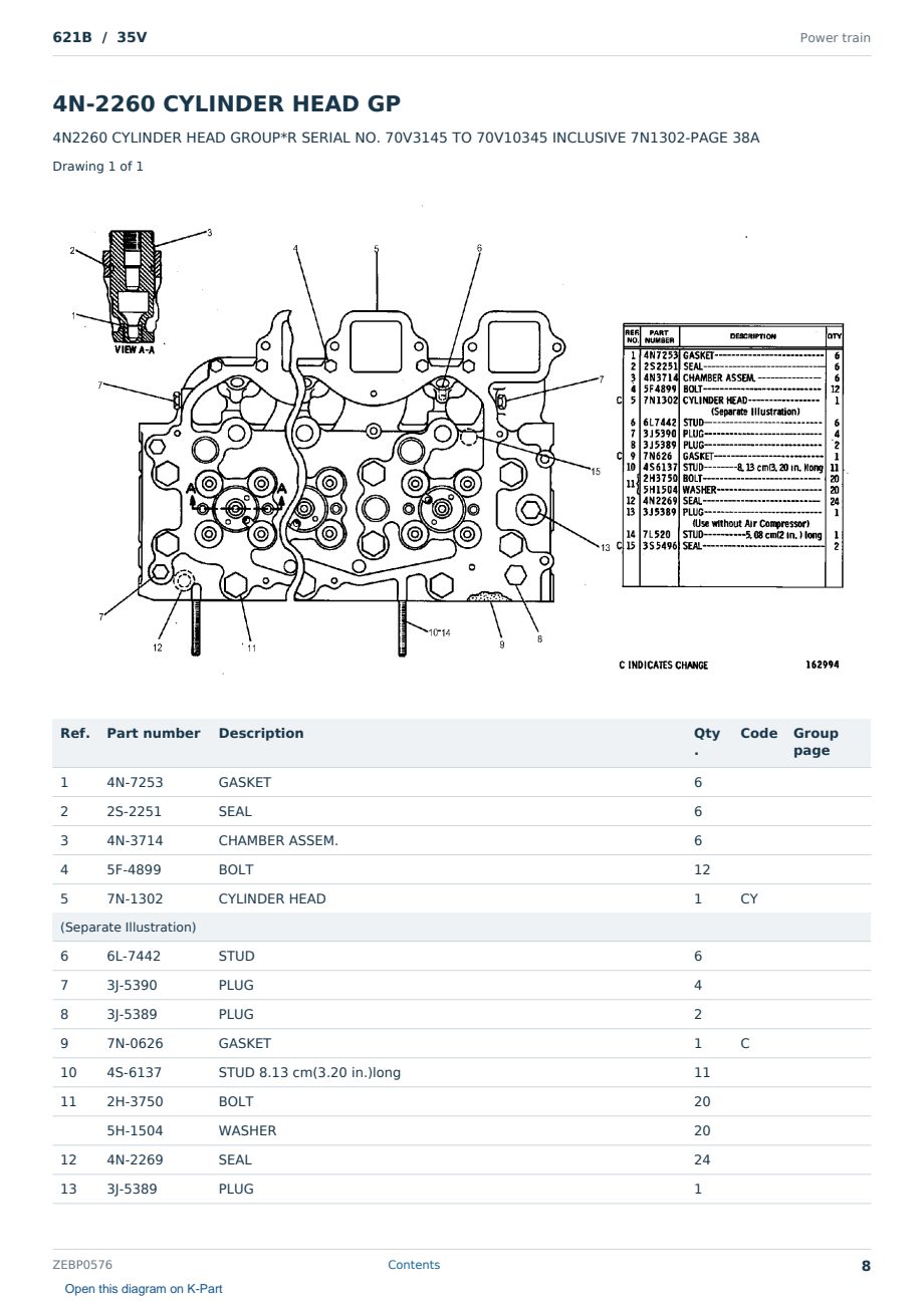 Caterpillar 621B S/N 35V Partsbook ZEBP0576 (English) - sample page 8 of 10 Caterpillar 621B S/N 35V Partsbook ZEBP0576 (English) - sample page 8 of 10