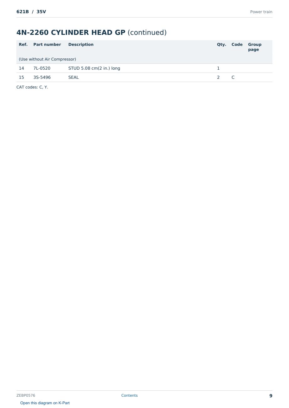 Caterpillar 621B S/N 35V Partsbook ZEBP0576 (English) - sample page 9 of 10 Caterpillar 621B S/N 35V Partsbook ZEBP0576 (English) - sample page 9 of 10
