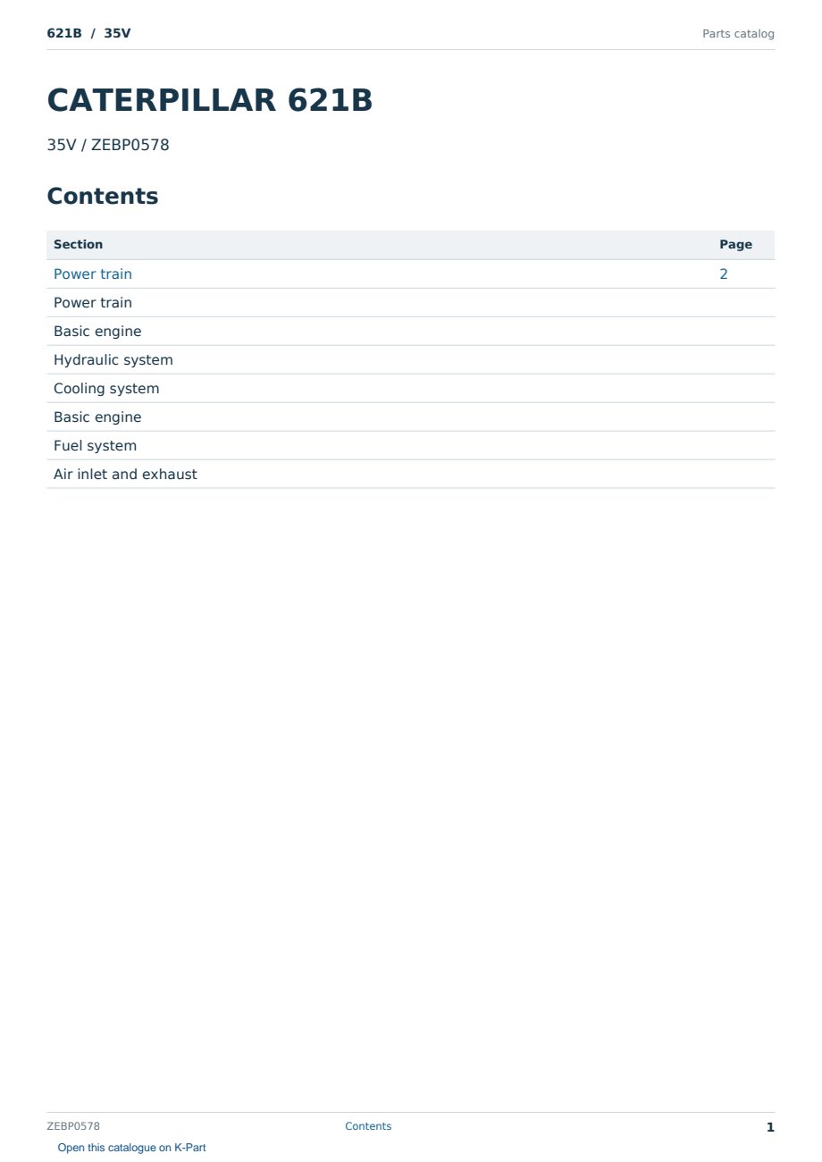 Caterpillar 621B S/N 35V Partsbook ZEBP0578 (English) - sample page 1 of 10 Caterpillar 621B S/N 35V Partsbook ZEBP0578 (English) - sample page 1 of 10