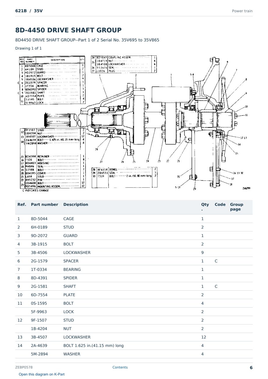 Caterpillar 621B S/N 35V Partsbook ZEBP0578 (English) - sample page 6 of 10 Caterpillar 621B S/N 35V Partsbook ZEBP0578 (English) - sample page 6 of 10