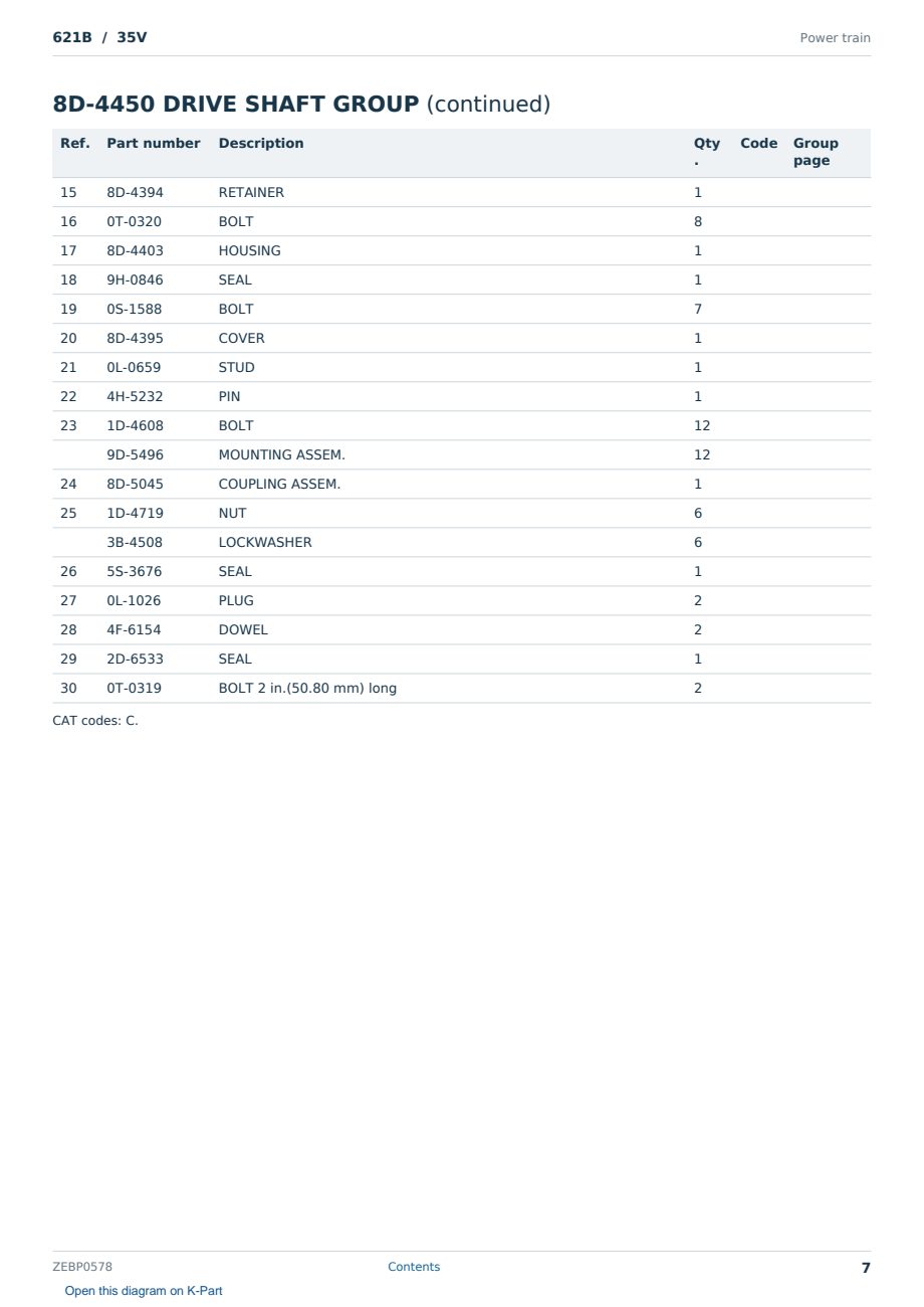Caterpillar 621B S/N 35V Partsbook ZEBP0578 (English) - sample page 7 of 10 Caterpillar 621B S/N 35V Partsbook ZEBP0578 (English) - sample page 7 of 10