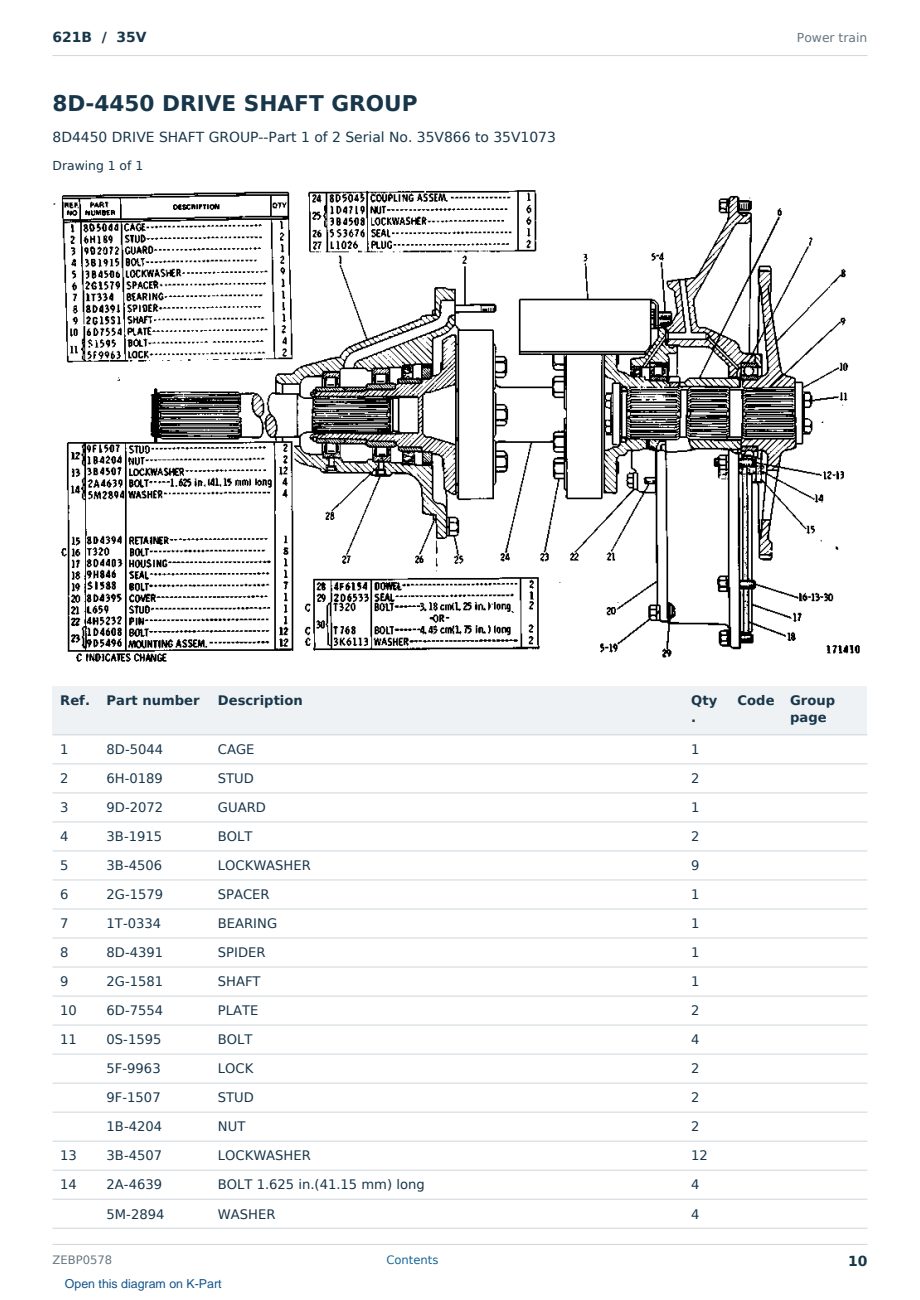 Caterpillar 621B S/N 35V Partsbook ZEBP0578 (English) - sample page 10 of 10 Caterpillar 621B S/N 35V Partsbook ZEBP0578 (English) - sample page 10 of 10