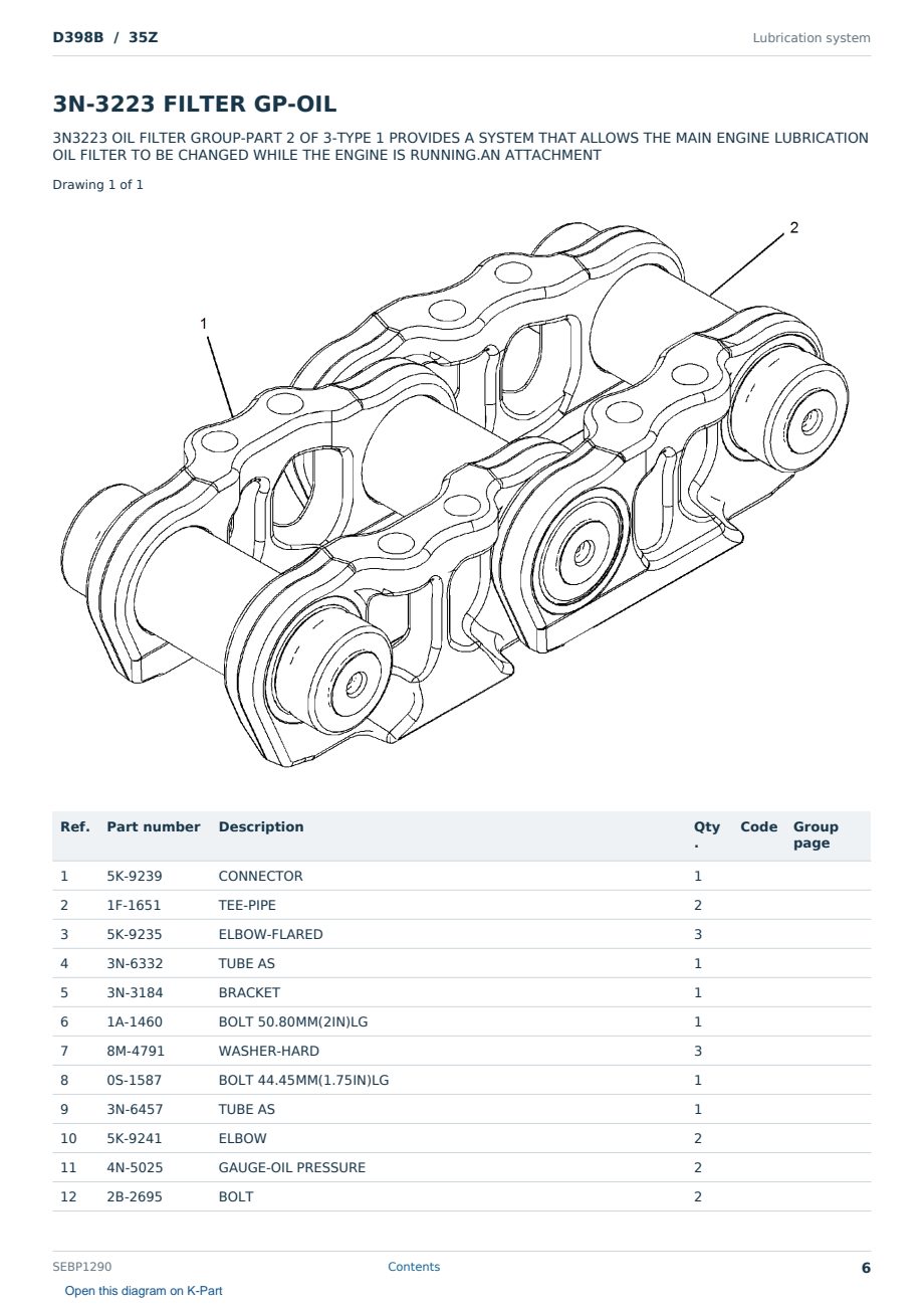 Caterpillar D398B S/N 35Z Partsbook SEBP1290 (English) - sample page 6 of 10 Caterpillar D398B S/N 35Z Partsbook SEBP1290 (English) - sample page 6 of 10