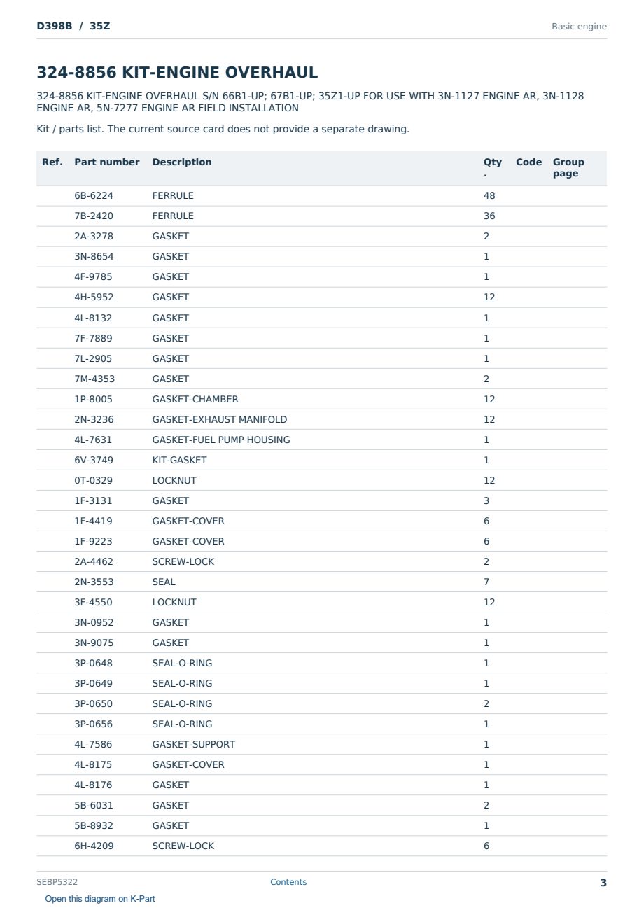 Caterpillar D398B S/N 35Z Partsbook SEBP5322 (English) - sample page 3 of 7 Caterpillar D398B S/N 35Z Partsbook SEBP5322 (English) - sample page 3 of 7