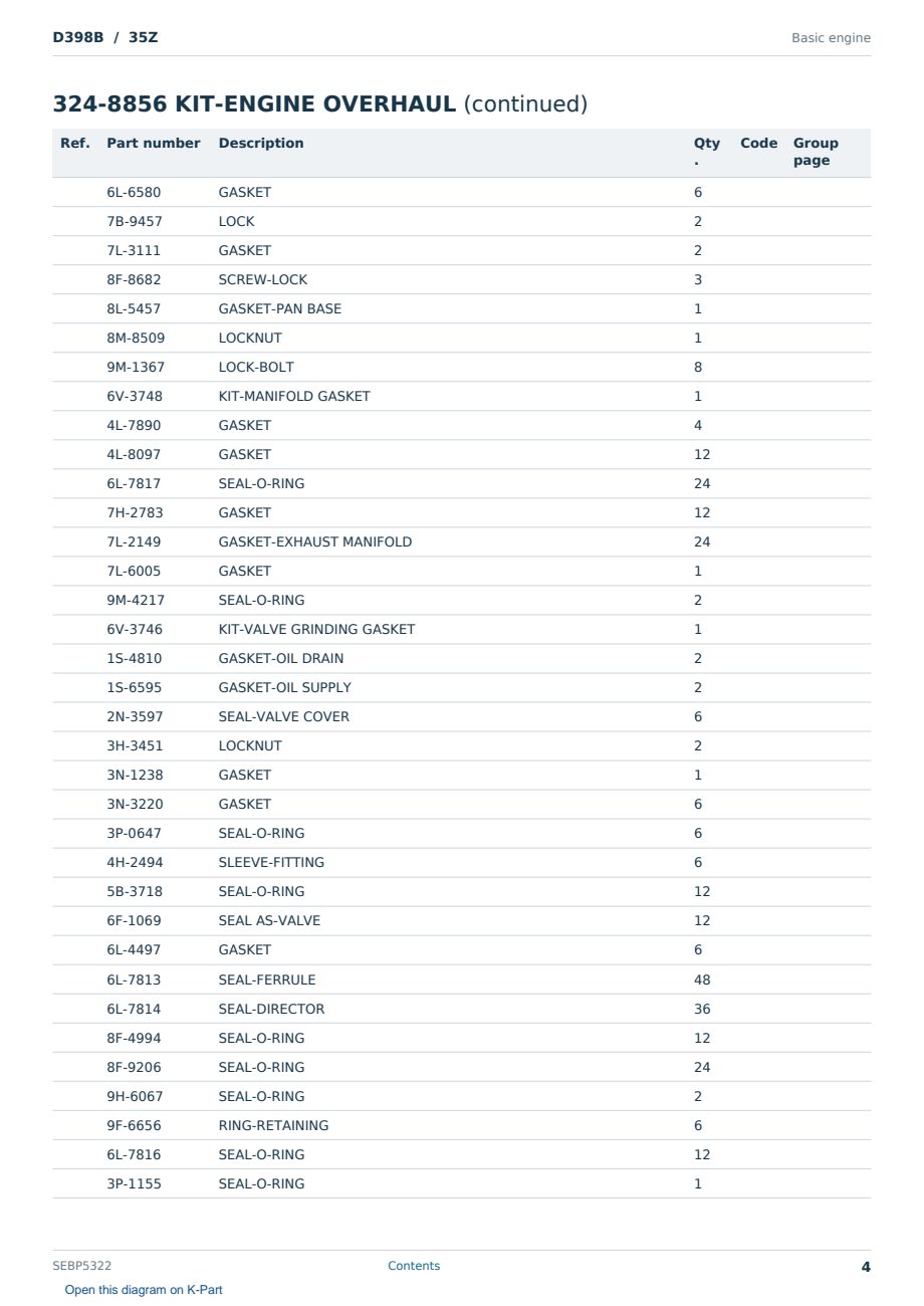 Caterpillar D398B S/N 35Z Partsbook SEBP5322 (English) - sample page 4 of 7 Caterpillar D398B S/N 35Z Partsbook SEBP5322 (English) - sample page 4 of 7