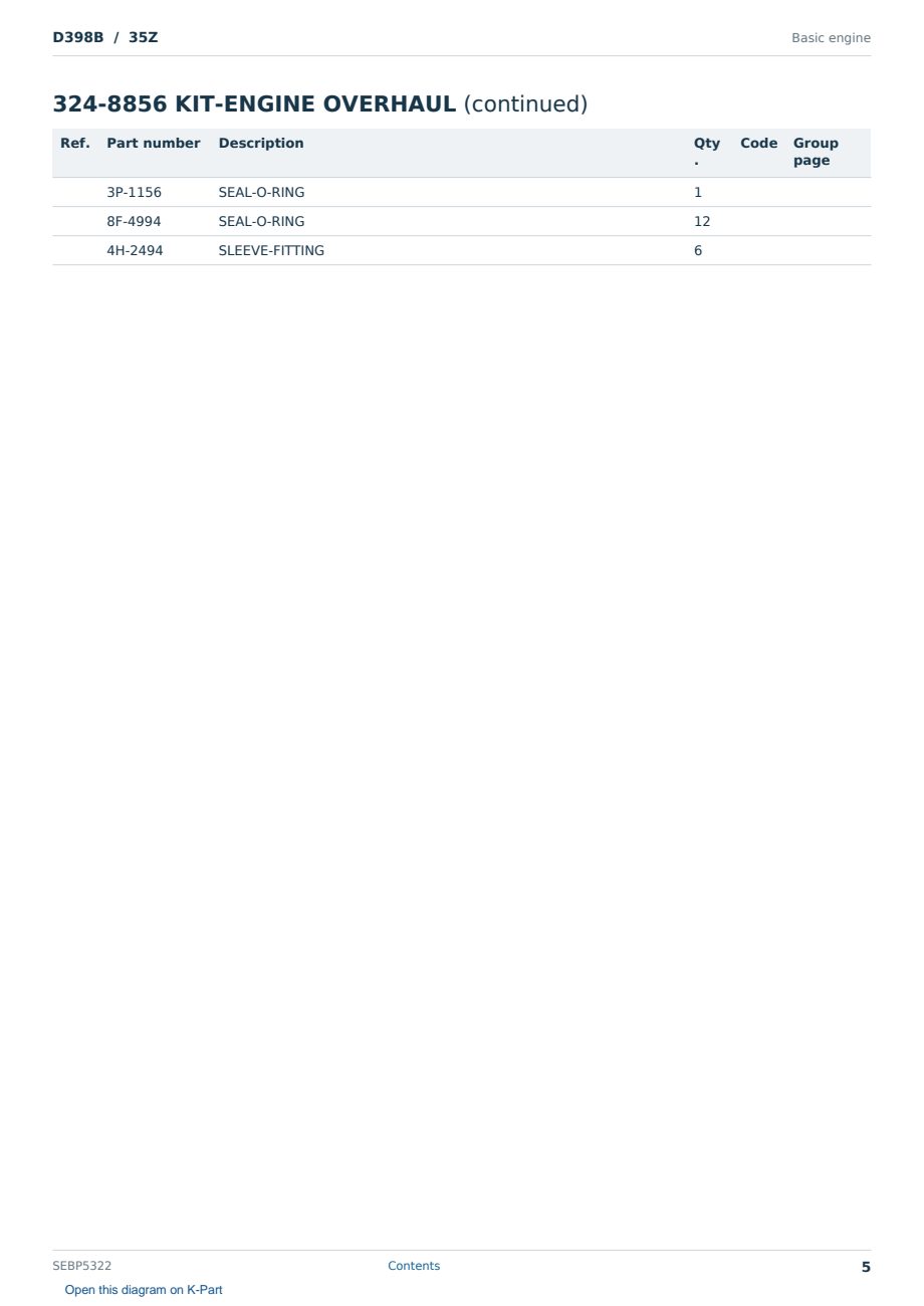 Caterpillar D398B S/N 35Z Partsbook SEBP5322 (English) - sample page 5 of 7 Caterpillar D398B S/N 35Z Partsbook SEBP5322 (English) - sample page 5 of 7