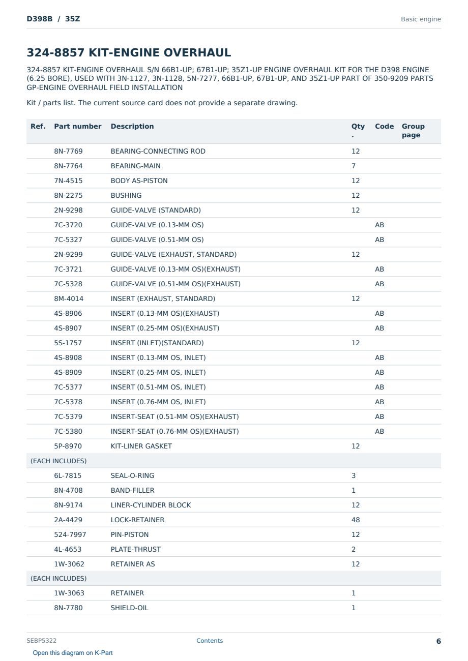 Caterpillar D398B S/N 35Z Partsbook SEBP5322 (English) - sample page 6 of 7 Caterpillar D398B S/N 35Z Partsbook SEBP5322 (English) - sample page 6 of 7